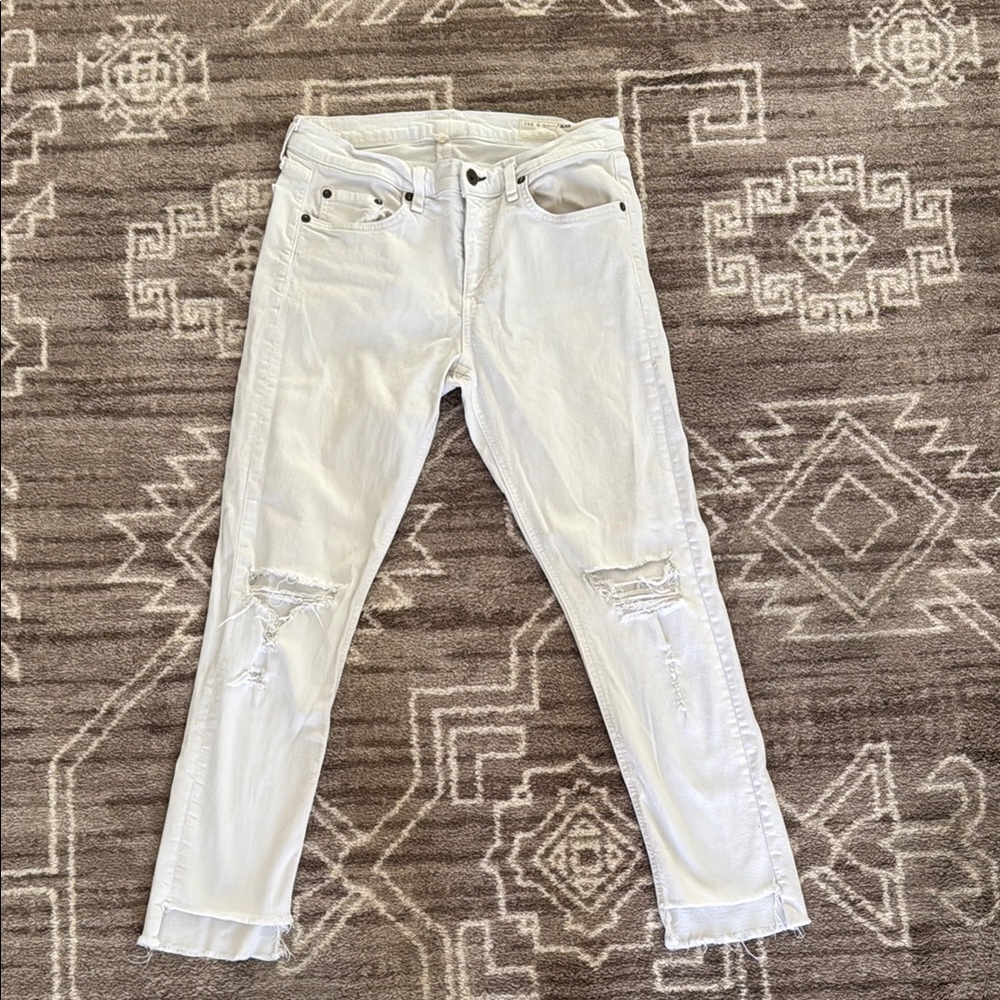 Rag and Bone White Distressed Dre Capri Jeans